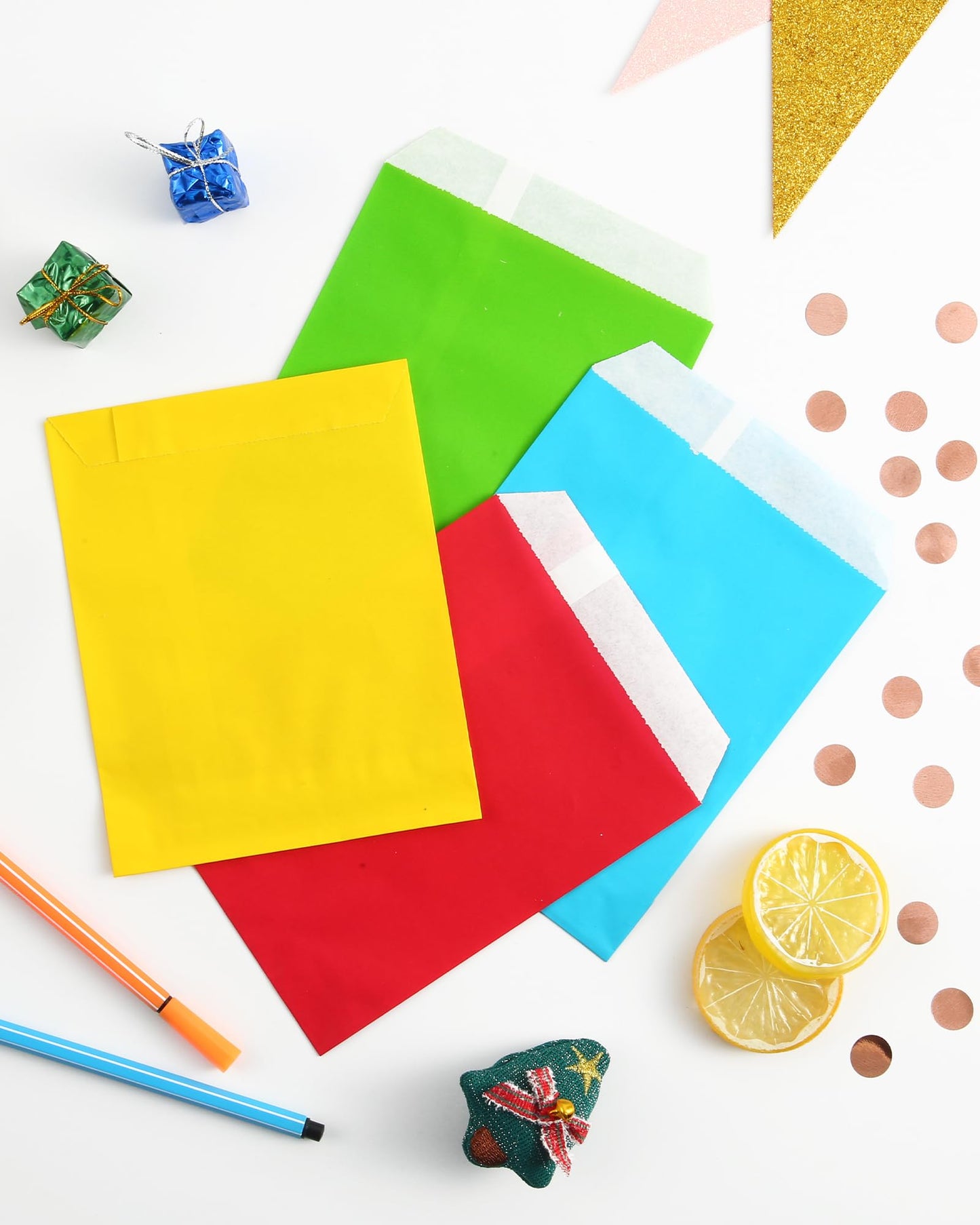 KEYYOOMY 4x6 Inch Paper Treat Bags Blue Candy Bags 100 Pack Candy Buffet Bag Small Paper Cookie Bag for Halloween Christmas Party (100 CT, 4x6 Inch)