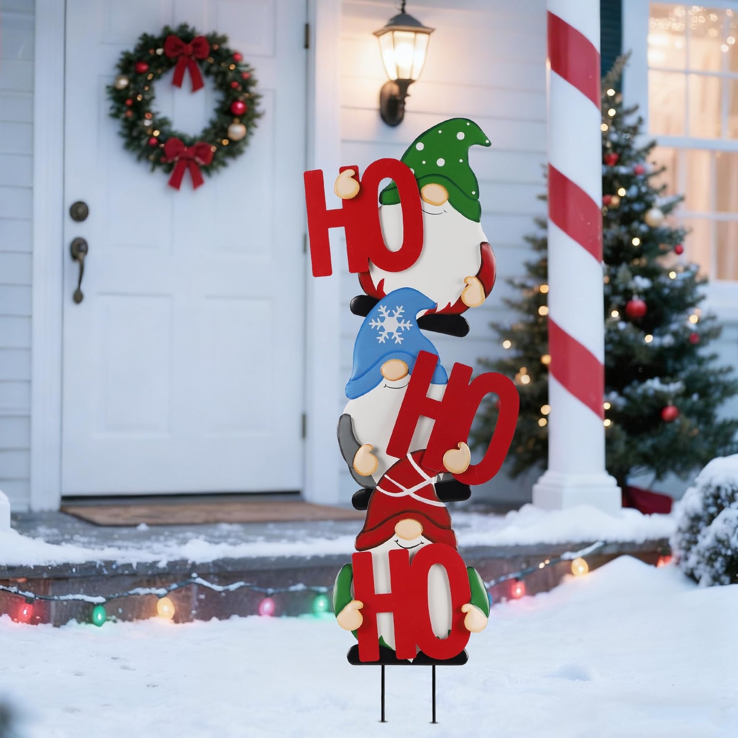 DR.DUDU Set of 3 Christmas Gnomes Outdoor Decorations- Xmas Gnomes Stakes HOHOHO Metal Yard Sign Decor for Outside Garden Lawn Patio Pathway