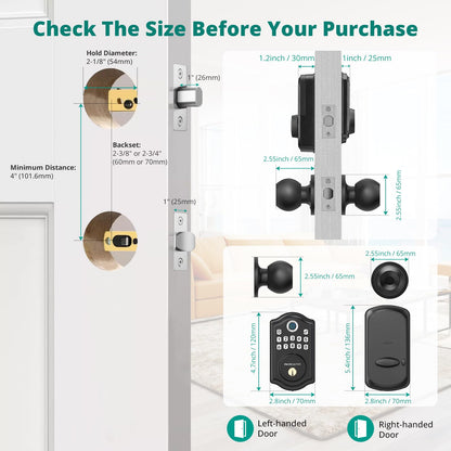 Keyless Entry Door Lock with Handle Set - Fingerprint Door Locks, Electronic Keypad Deadbolt, Smart Locks for Front Door, Auto-Lock & One Touch Locking, Easy Installation - Satin Nickel