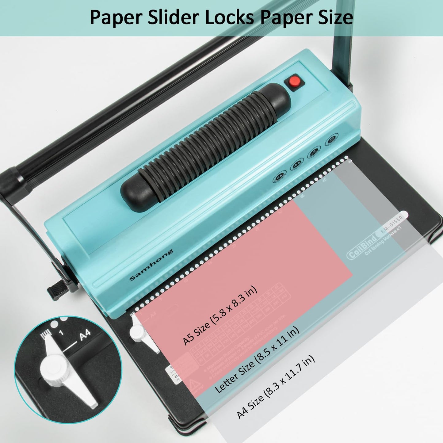 SAMHONG Coil Spiral Binding Machine - Manual Hole Punch - Electric Coil Inserter - Adjustable Side Margin - for Letter Size/A4/A5, Comes with 1 Box 5/16'' Plastic Coil Binding Spines & Plier