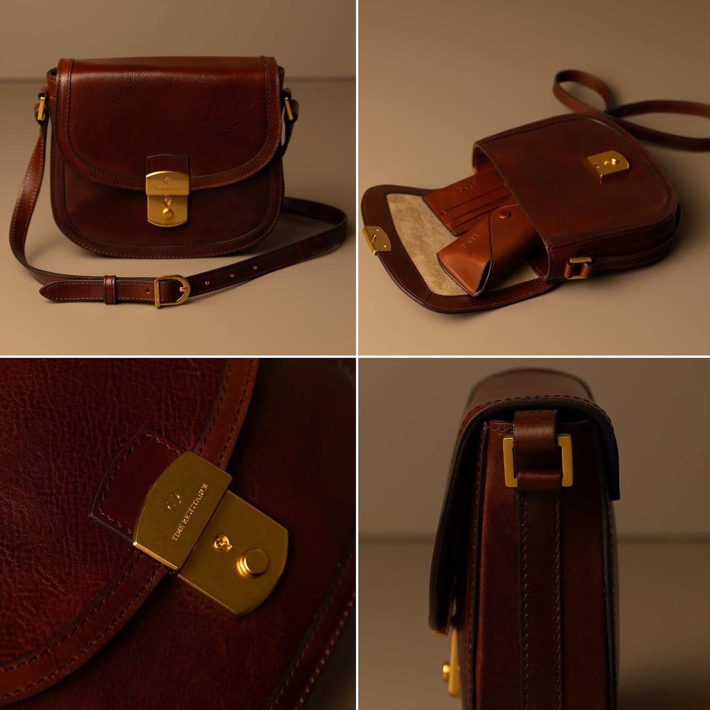 Time Resistance Leather Crossbody Bag – Saddle Bag with Magnetic Closure - Leather Messenger Bag for Women (Brown)