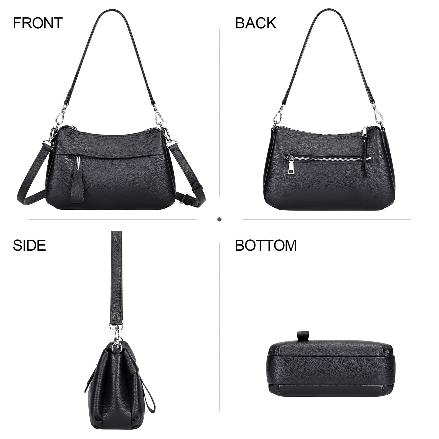 Over Earth Genuine Leather Handbags for Women Crossbody Purse Ladies Small Hobo Shoulder Bag(O111-2E Black)