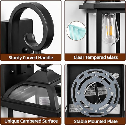 Black Exterior Light Fixtures 2-Pack, Anti-Rust Aluminum Outdoor Wall Lights for House Porch Lights IP65 Waterproof Clear Glass Outdoor Sconces Wall Mount Wall Lanterns, Matte Black