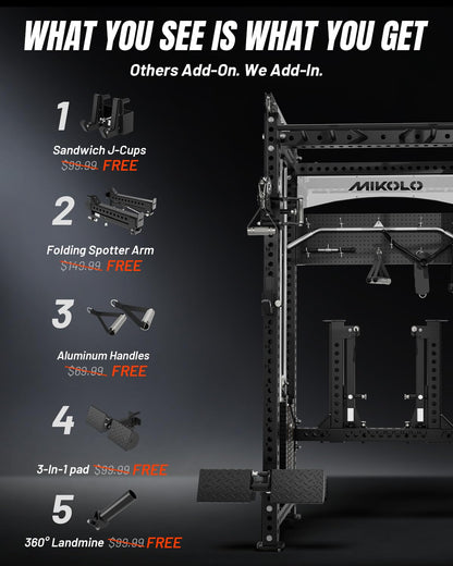 Mikolo Anubis-2.0 Smith Machine with Weight Stack, 3“×3” All-in-One Power Cage with LAT Pulldown & Cable Crossover, 3200LBS Multi-Function Trainer with Aluminum Pulley System for Fitness Home Gym