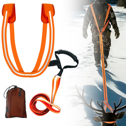 Vecacosic Deer Drag Strap And Harness Heavy Duty Safety Reflective Orange Deer Dragging Rope with Widen and Extended Shoulder Pads, Hunting Accessories Gift for Hunters, 500lbs Load Capacity