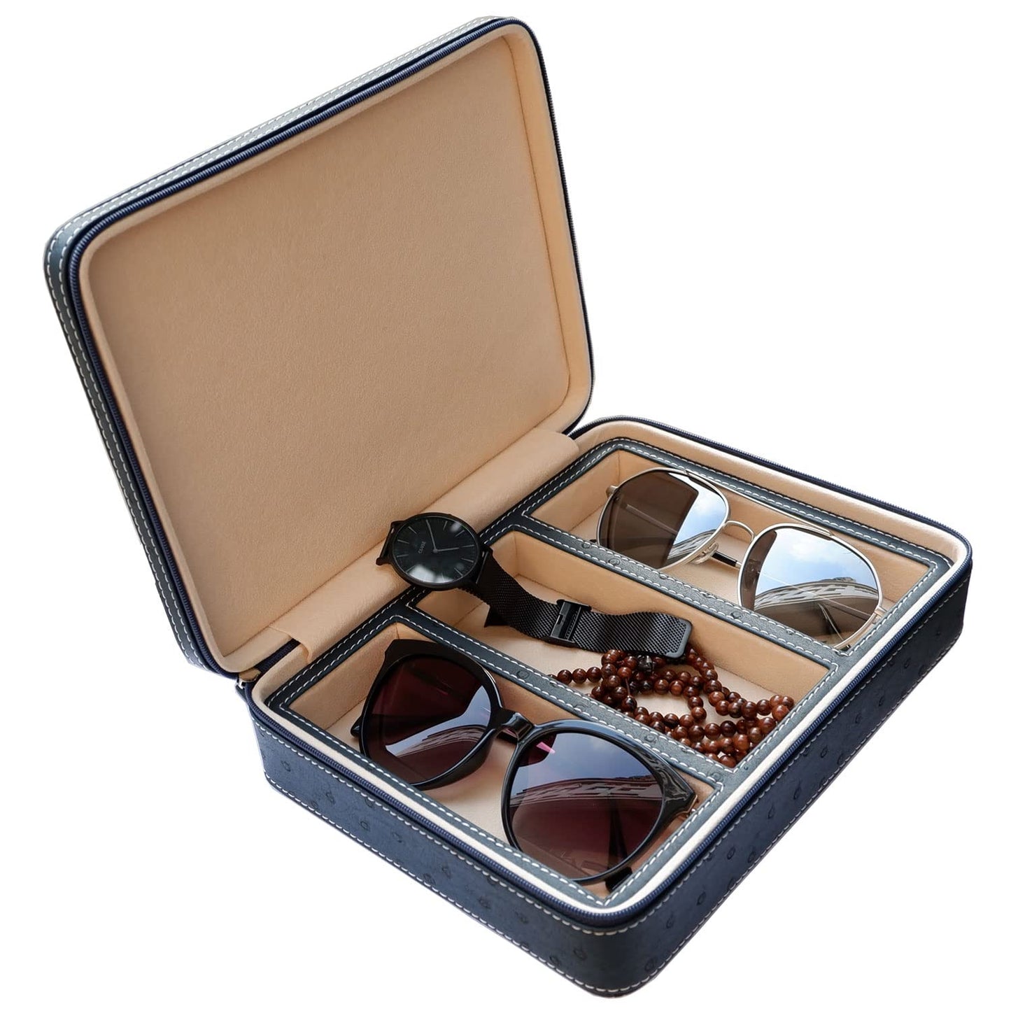 Beaufort 3 Slots PU Leather Eyeglasses Storage Box Sunglasses Box Jewelry Display Case Watch Box for Women Men