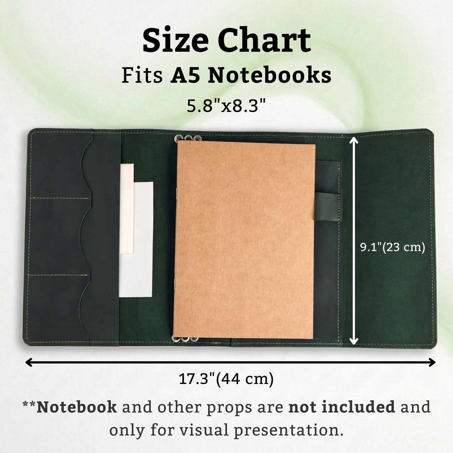 TORAKIP Leather A5 Notebook Cover – Refillable Journal Cover with Pen Holder & Card Slots, Handmade Leather Notebook Case, Fits A5 Notebooks (Paper Not Included), Green