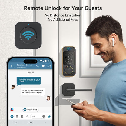 Keyless Door Lock with Handle Set - SMONET WiFi Fingerprint Smart Locks for Front Door, App Remote Control, Digital Bluetooth Keypad Deadbolt Set with Alexa, Auto Lock, Code, Fobs for Home Black