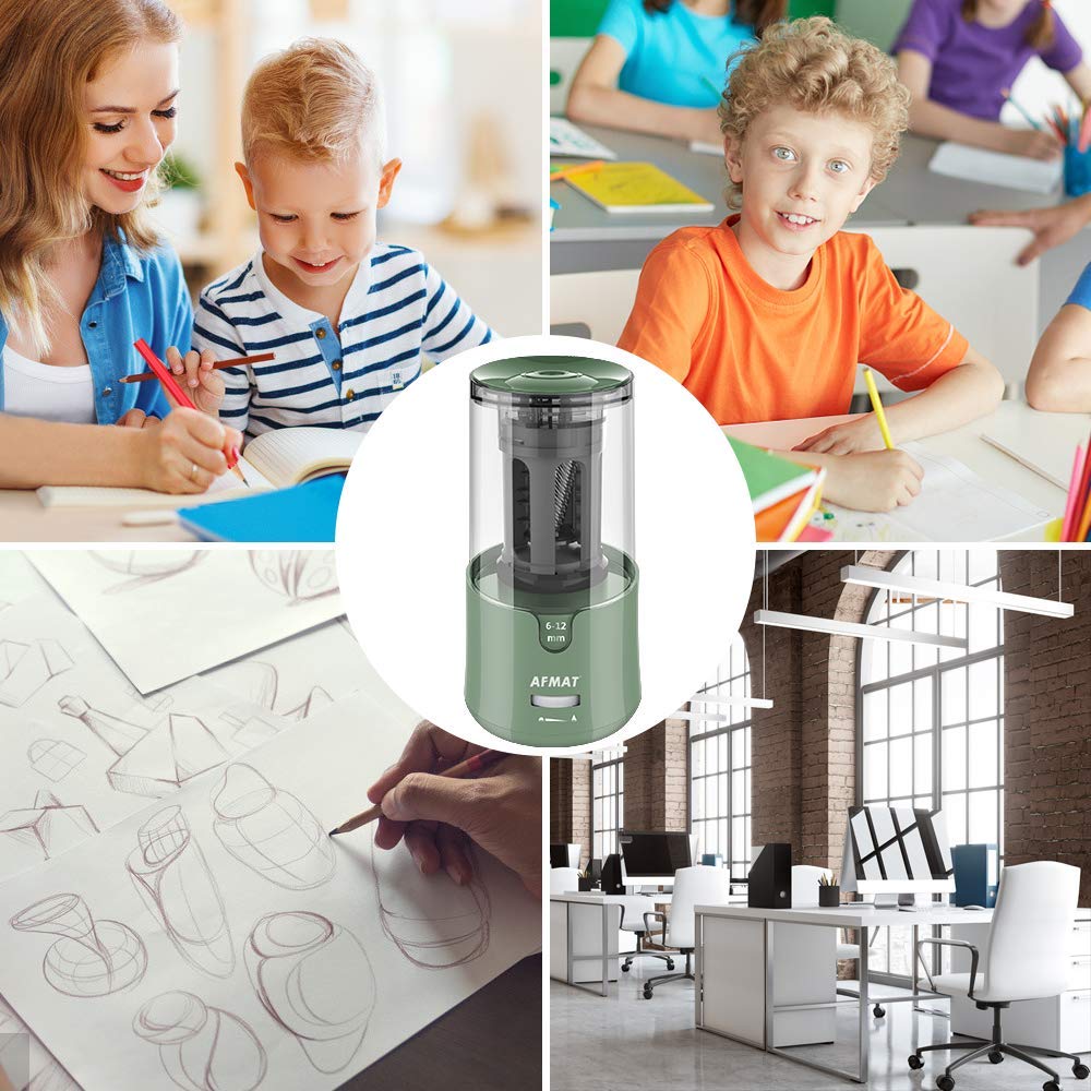 AFMAT Electric Pencil Sharpener, Auto Stop, Super Sharp & Fast, Electric Pencil Sharpener Plug in for 6-12mm No.2/Colored Pencils/Office/Home PS94
