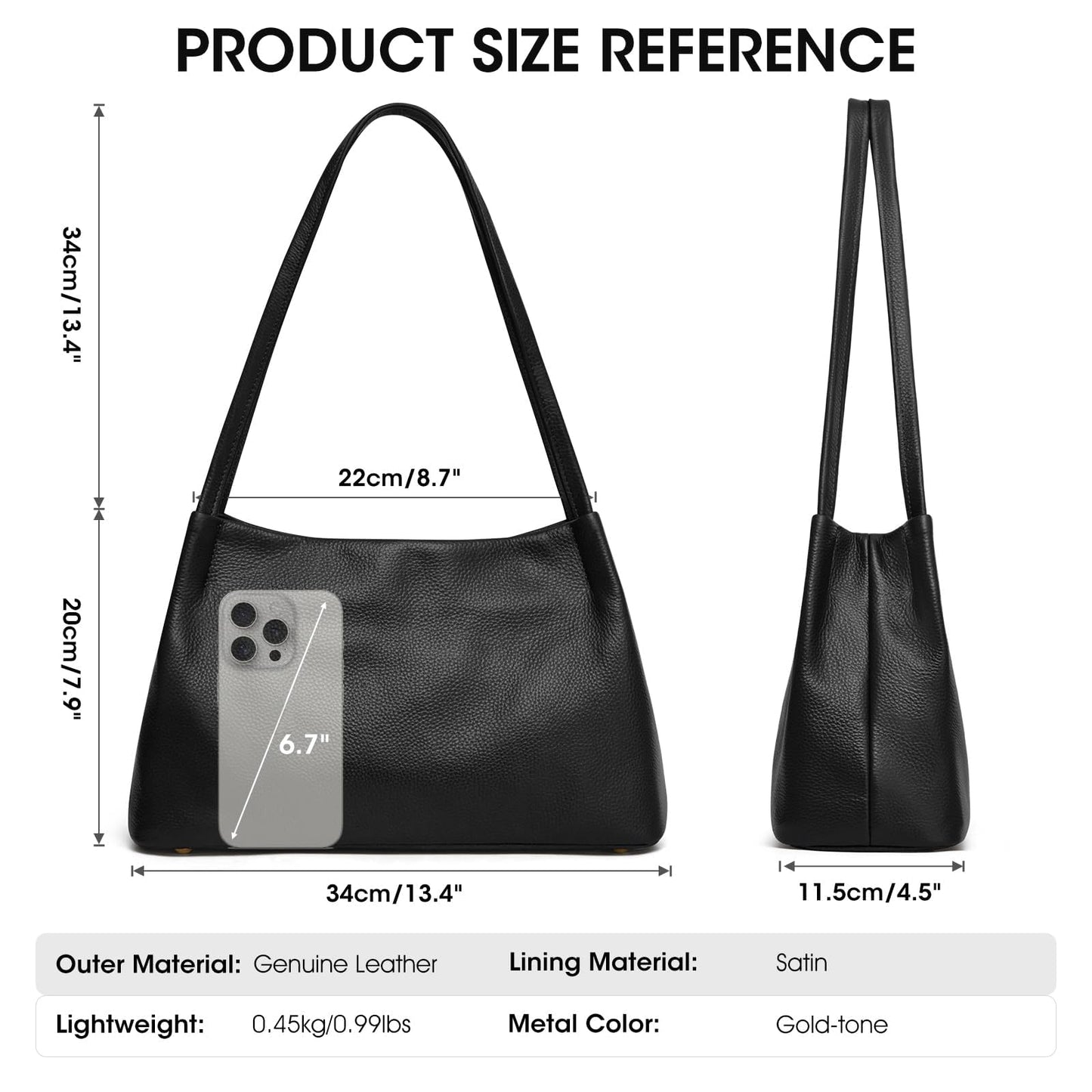 Kattee Leather Purses and Handbags for Women, Soft Genuine Leather Shoulder Hobo Bags with Top Magnetic Snap Closure, Black