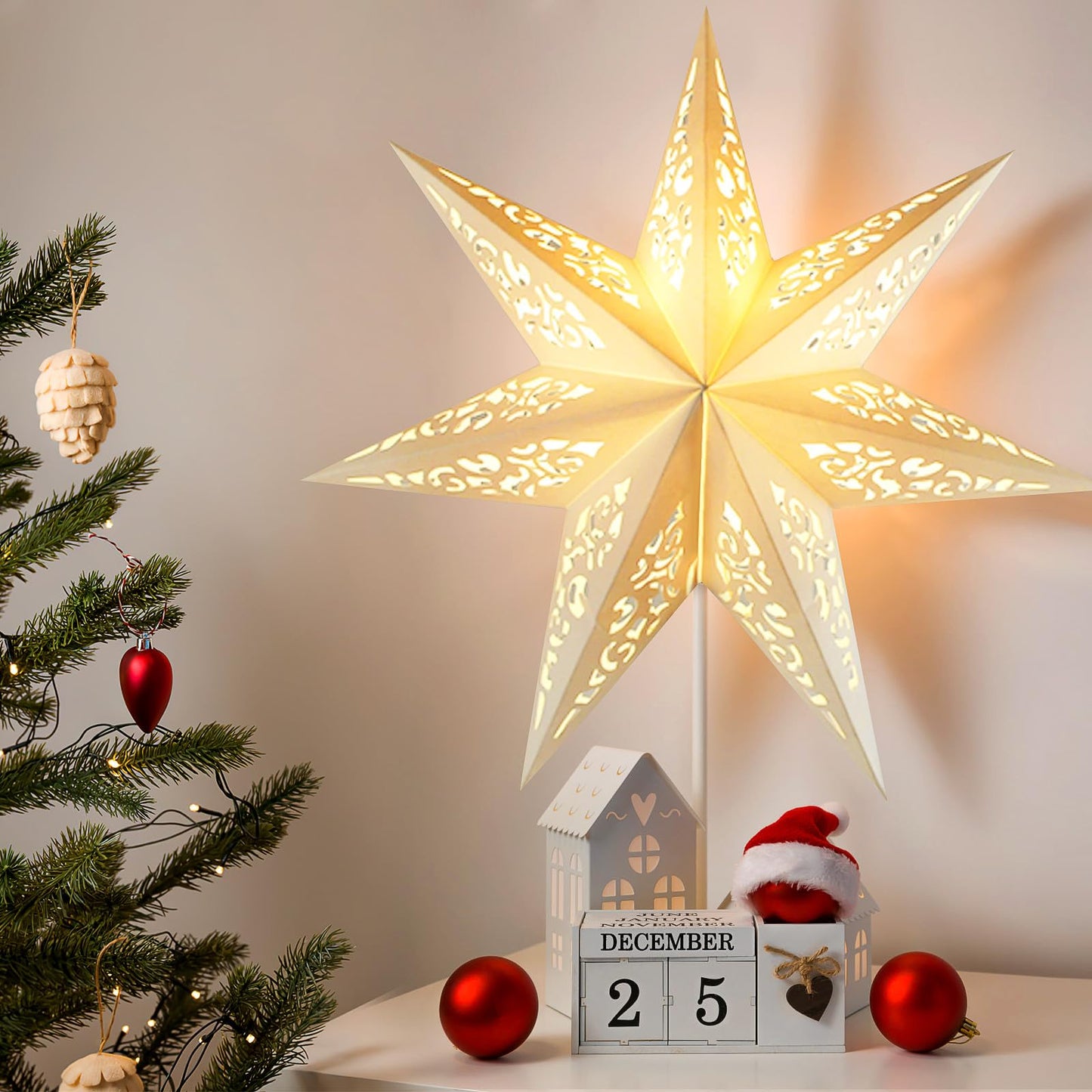 Ipetboom Star Shaped Lampshade Decorative Light Cover 17.71In Hollow Out Paper Lantern for Home Bedroom Festival Party Decoration