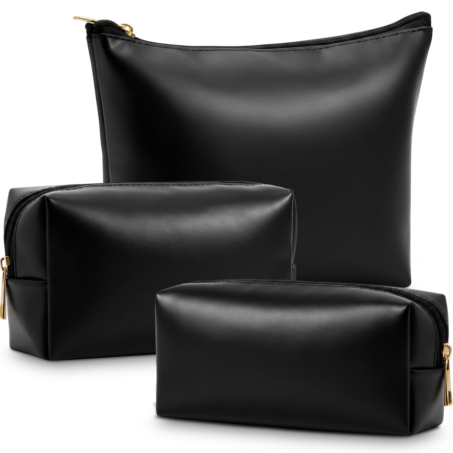 Kigeli 3 Piece Leather Makeup Bag Set Graduation Women Gifts PU Leather Makeup Toiletry Bag Bridesmaid Cosmetic Pouch Small Aesthetic Travel Purse for Wedding Birthday Women Gifts(Black)