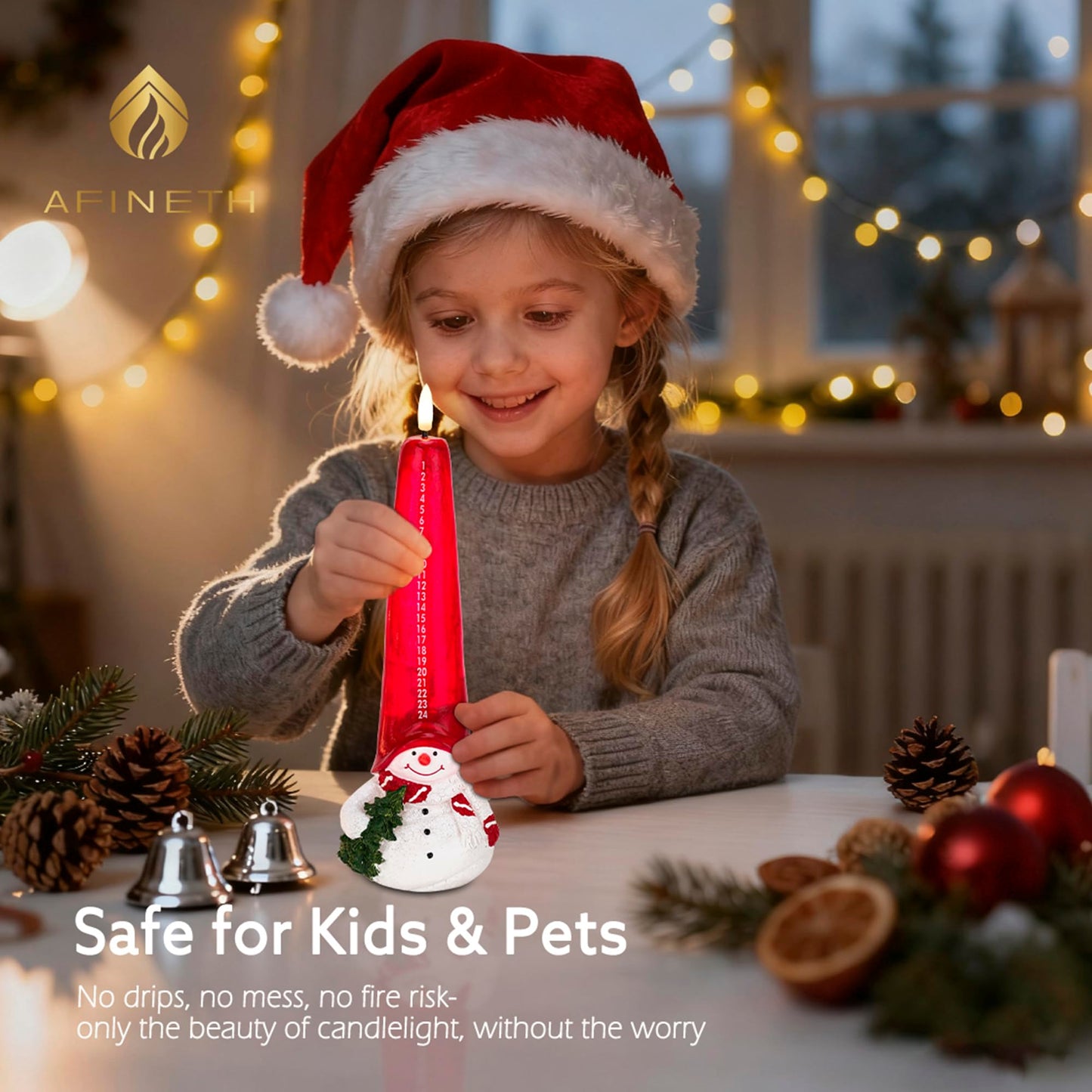 AFINETH Christmas Flameless Candles with Remote, Real Wax Christmas Countdown Candle, Snowman Countdown to Christmas Battery Operated Candles, Xmas Flameless Advent Candles for Table Decor