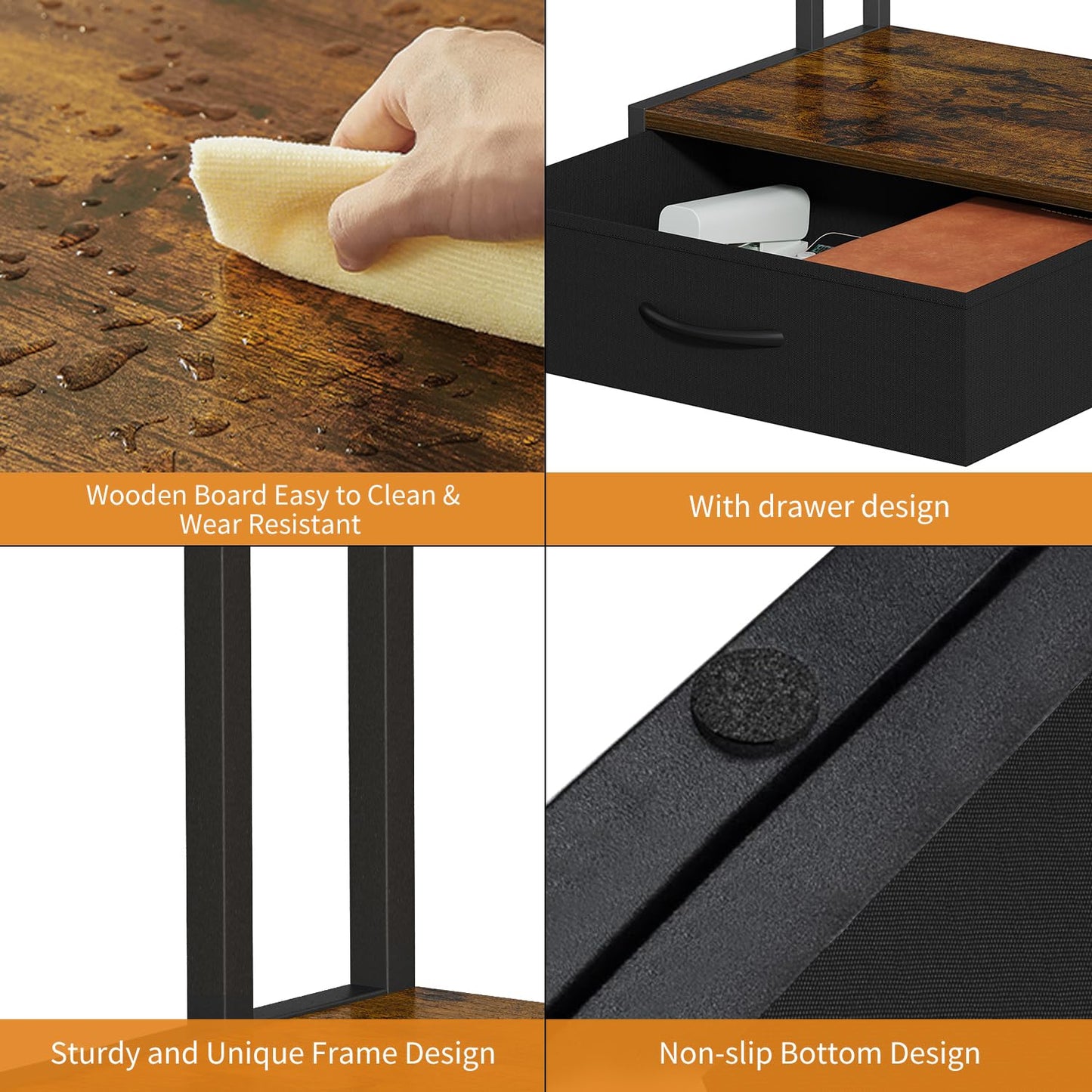 VYUOL Printer Stand with Storage for Desk, with Fabric Drawer Desktop Printer Stand Shelf Organzier for Home Office, for Above and Under Desk Printer Table, Fax Machine Copier Scanner, Brown