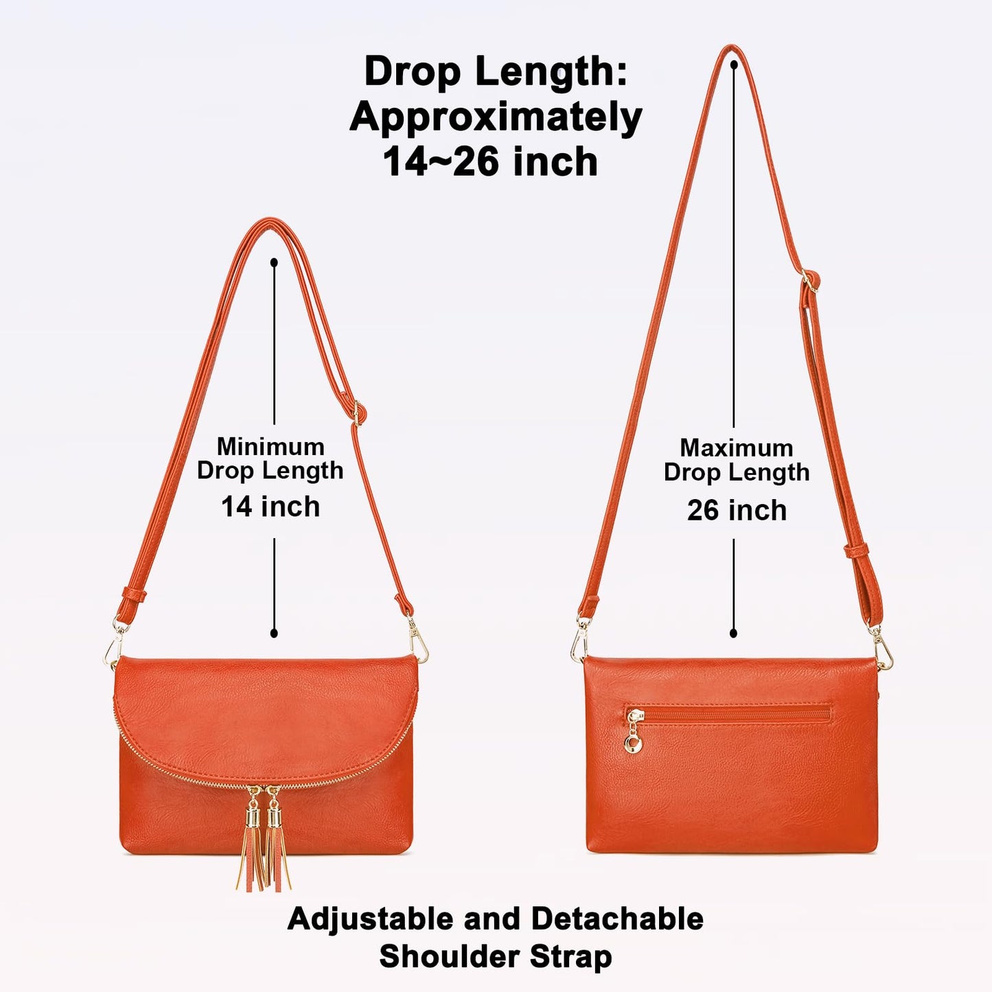 Solene Womens Envelop Clutch Purse Multi Compartments, 6 Card Slot Inside, Crossbody Bag With Tassels (WU075-Burnt Orange)