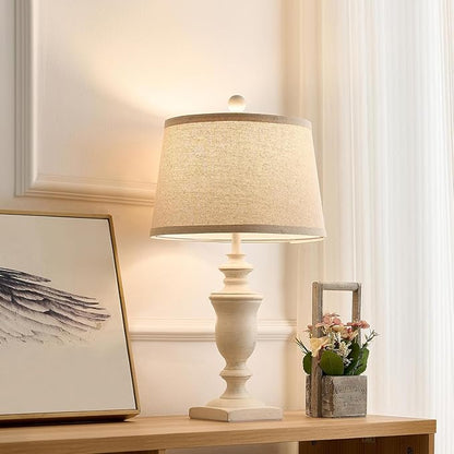 23" Farmhouse Table Lamps Set of 2, 3 Way Dimmable Lamps with 2 LED Bulbs and Rocker Switch, Vintage Nightstand Lamp for Bedroom Living Room Office End Table Entryway, White