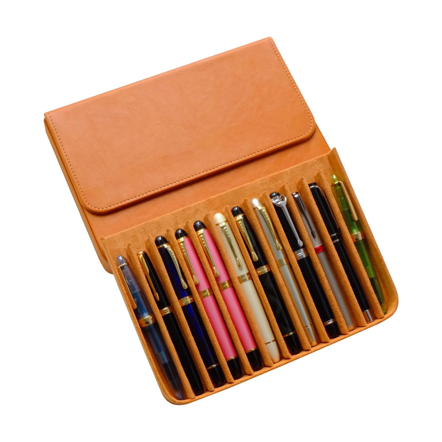 MIVLXLX Leather 12 Fountain Pen/Pencil Tray Case Organizer, Fashion Design, Handmade, Magnetic Closure with Drawer, Christmas Gift for Man/Woman/Office, 12 Slots(brown)