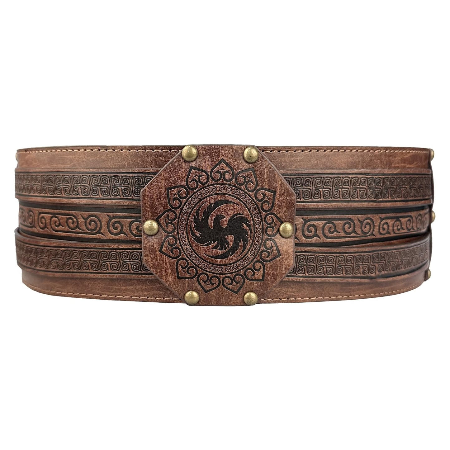 HiiFeuer Viking Wide Armor Corset Belt, Medieval Faux Leather LARP Costume (Brown)