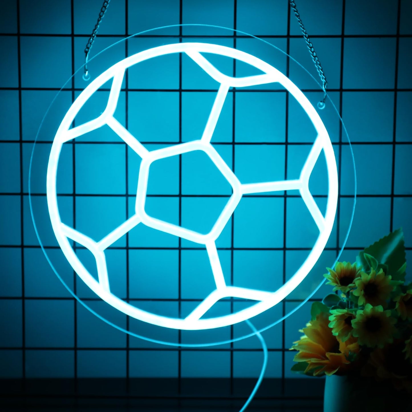 Neonawall Large Soccer Neon Sign, 16 Inch USB Powered Dimmable Neon Light, Sports Theme Wall Decor for Man Cave Bedroom Gym Home Game Room, Soccer Match Day Decor, Gift for Men Teen Boys Fans