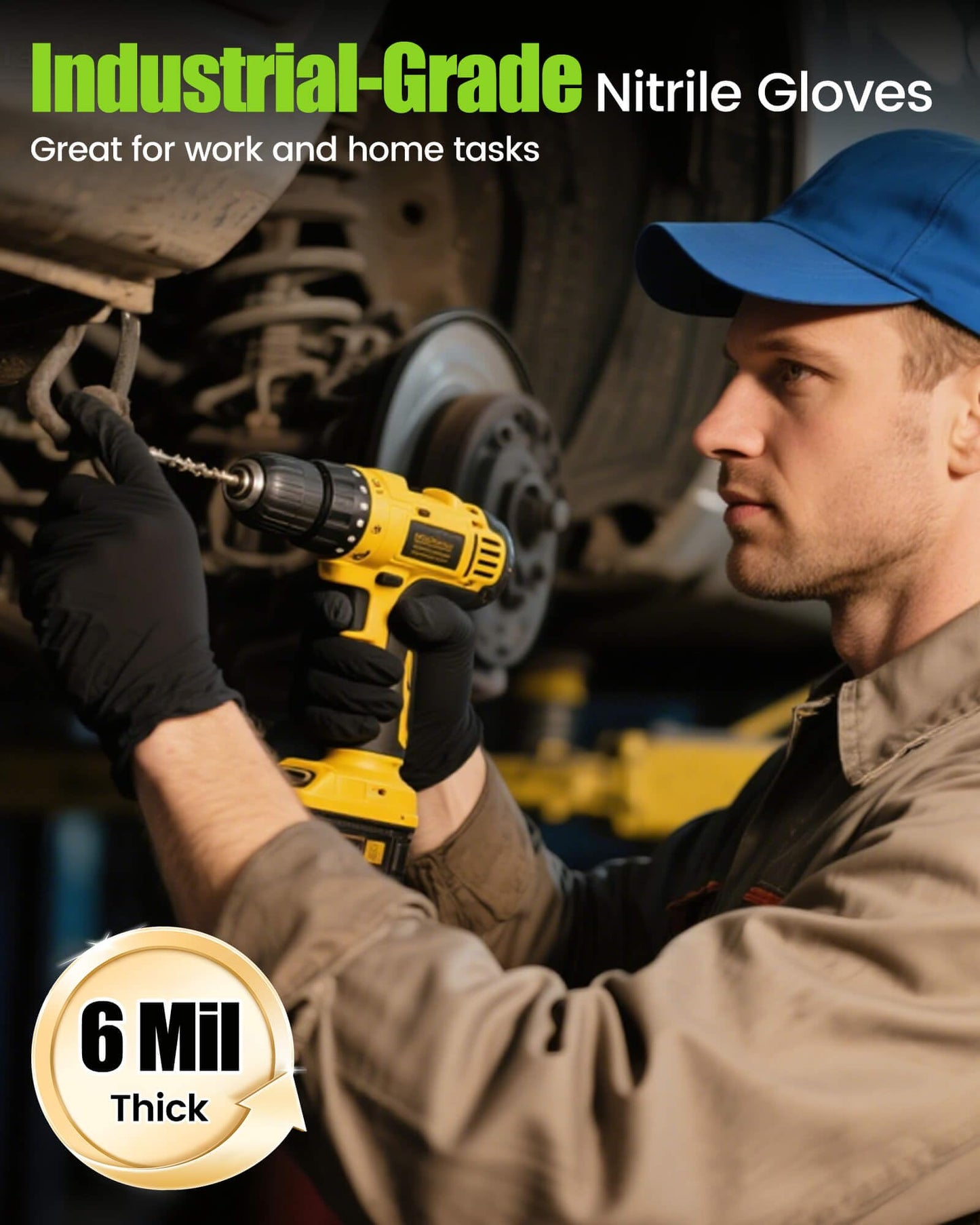 TREEGO 6 Mil Black Nitrile Gloves Large – Heavy Duty Disposable Latex & Powder Free, Chemical Resistant, Textured Grip for Mechanic, Automotive and Food Handling – 50 Count
