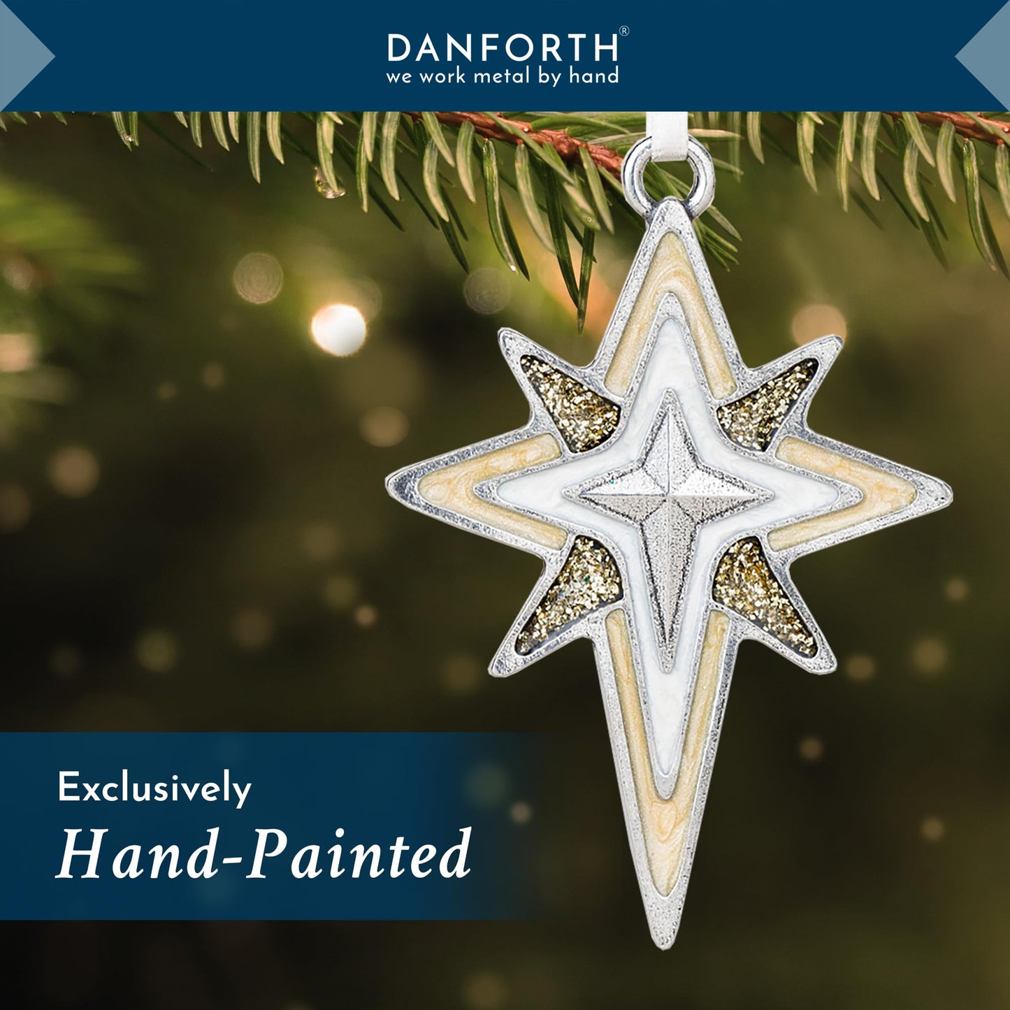 Danforth Star of Bethlehem Pewter Christmas Ornament, Bright, Sparkling Christmas Tree Decoration, Christian, Handmade in USA, Fine Pewter, 2 ⅜” Tall by 1 7/8” Wide