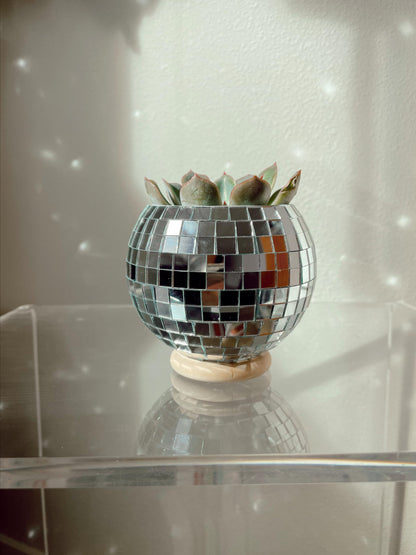 Havenstone Home Hanging Disco Ball Planter 8" - with Acrylic Stand and Macrame Plant Hanger - Home Décor, Room Décor, Patio or Boho Décor, Mirror Disco Planter, Disco Decor (4" Mini with Base)