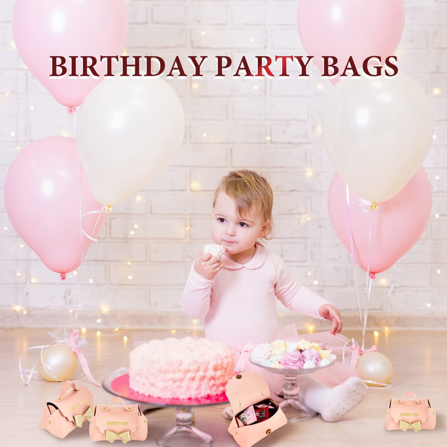 Dandat 24 Pcs PU Leather Bowknot Gift Boxes 5x3 Inch Reusable Candy Favor Bags with Handles, Elegant Mini Handbag Purse for Wedding, Birthday, Party Favors(Pink)