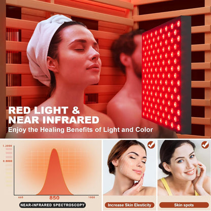 MEISSALIVVE Full Spectrum Sauna for Home, 1-2 Person Infrared Sauna with 7-Color Light Therapy & Bluetooth Speakers, Indoor Dry Heat Sauna with Red Light, Personal Luxury Spa for Home & Gym