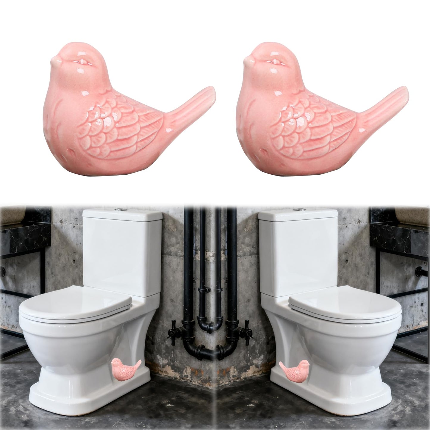 2Pack Bird Toilet Bolt Caps,Toilet Bolt Covers Decorative,Cute Funny Ceramics Bird Decorative,Closestool Bottom Easy Installation Replacement Parts(Bird-Pink)