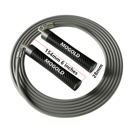 MOGOLD 1LB Weighted Jump Ropes for Fitness Men/Women with Heavy-Duty PVC Wire Cable & Durable Leather Skipping Rope Handles, Best for Fitness, High-Intensity Strength Workouts (Grey, XL - 9'6(User Height 6'0 +))