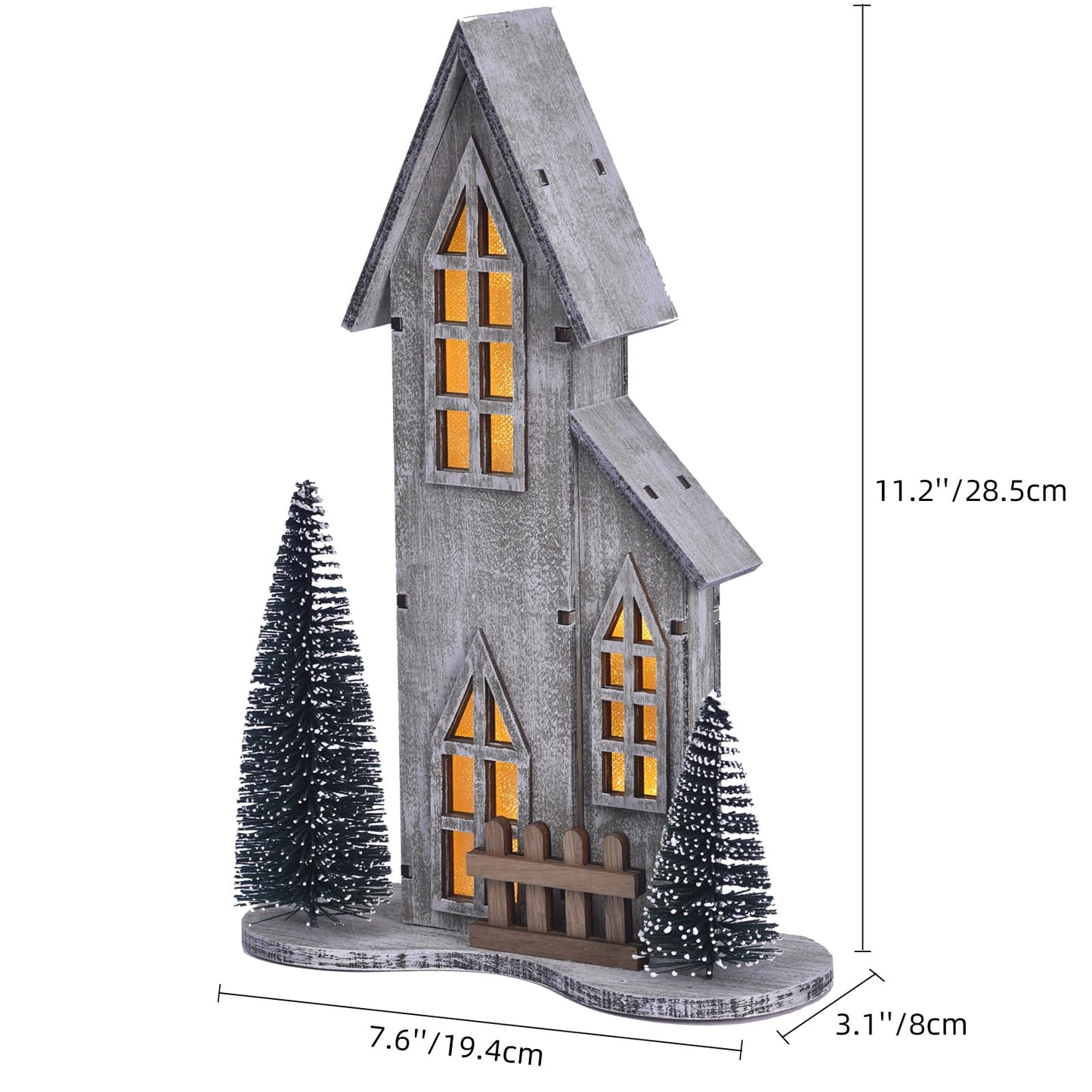 Wooden Christmas Village House with LED, Xmas Decor Indoor Tabletop Centerpiece with Tree, Lighted Christmas House Decor for Home Shelf Mantle, Winter Holiday Village Display (Style A)