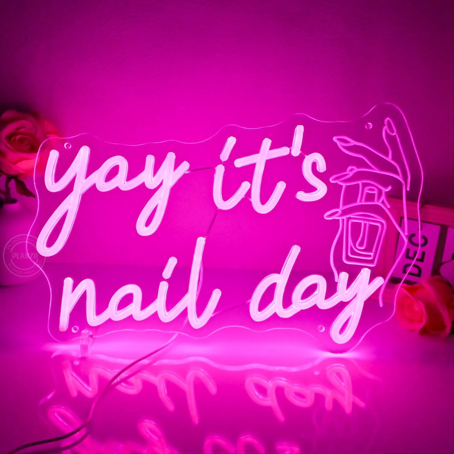 Planzo Yay It’s Nail Day Neon Sign Nail Tech Spa Salon Studio Beauty Business Stores Logo Barber Shops LED Wall Sign Girl Bedroom Neon Light Wall Decor Lady Birthday Christmas Gift 5V USB 15.75" Pink