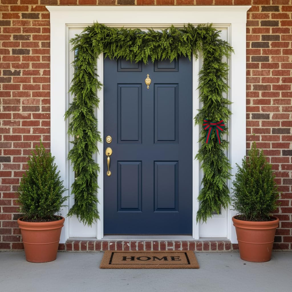 6 FT Christmas Cedar Garland, Real Touch Soft & Thickness Greenery Pine Garland for Mantle Table Fireplace Outdoor Indoor Christmas Decorcorations