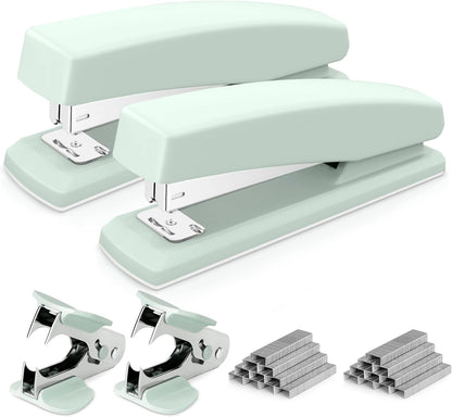Deli Desktop Stapler, 2 Pack, 25 Sheet Capacity, Includes 2000 Staples and 2 Staple Removers, Green
