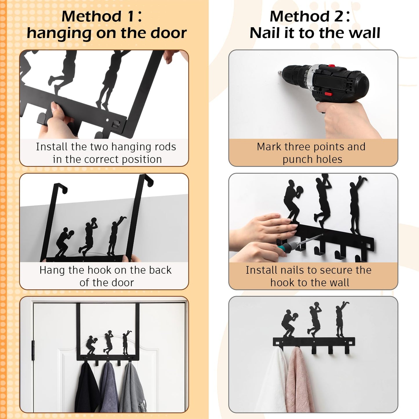 Reallnaive Basketball Room Decor Over The Door Hooks Bathroom Hanger Wall Mount Rack Holder for Towel, Hat, Coat, Cloth, Keychain, Bag, Christmas Gift