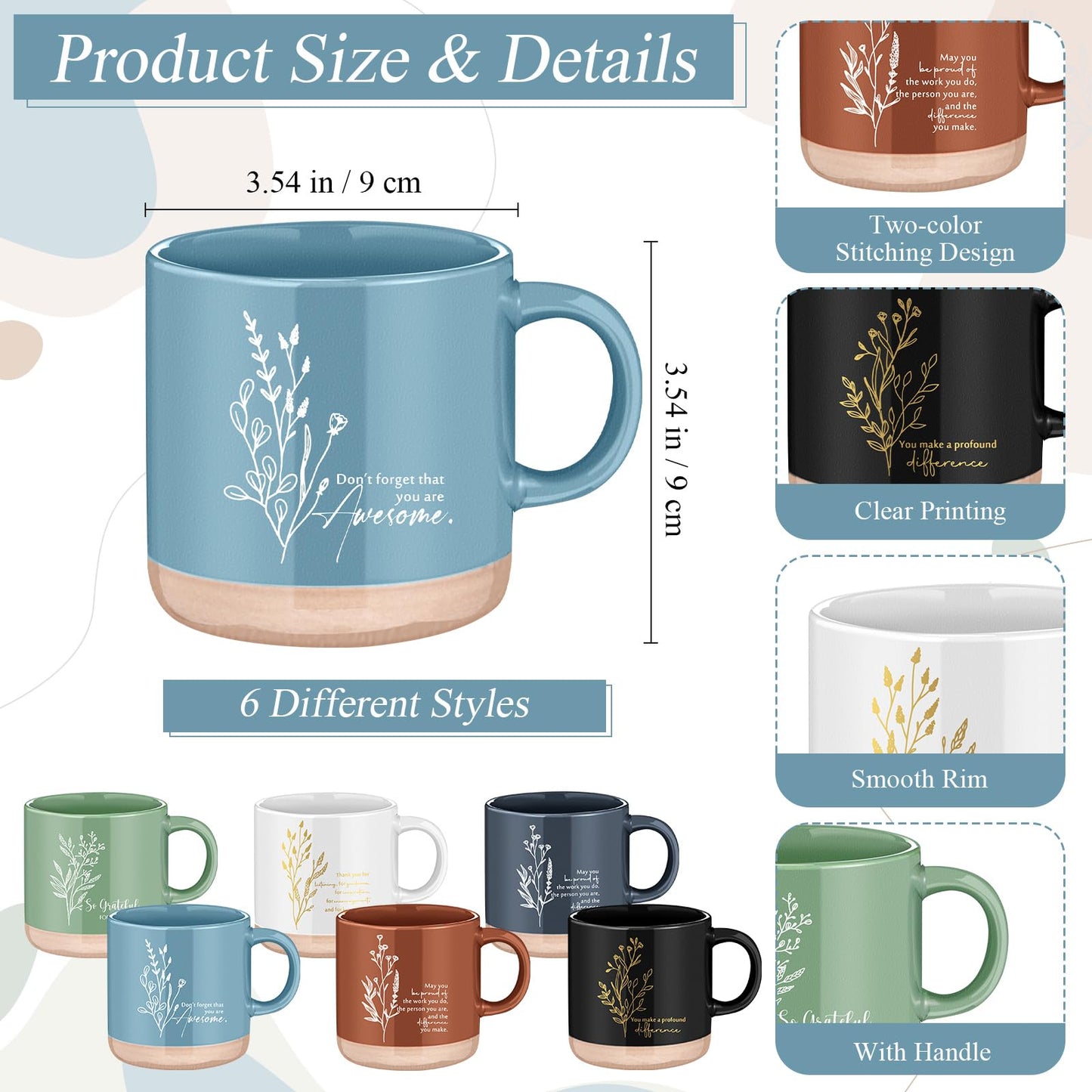 Didaey 6 Sets Employee Appreciation Gifts Set 13oz Boho Floral Ceramics Coffee Mugs with A6 Leather Notebooks Ballpoint Pens Bulk Office Thank You Gift for Coworkers Staff Team Nurse