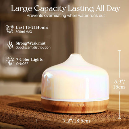 Porseme 500ml Essential Oil Diffuser, Aroma Ultrasonic Humidifier with Remote Control, BPA Free, Auto Shut-Off, Timer Setting for Large Room Sleeping Yoga