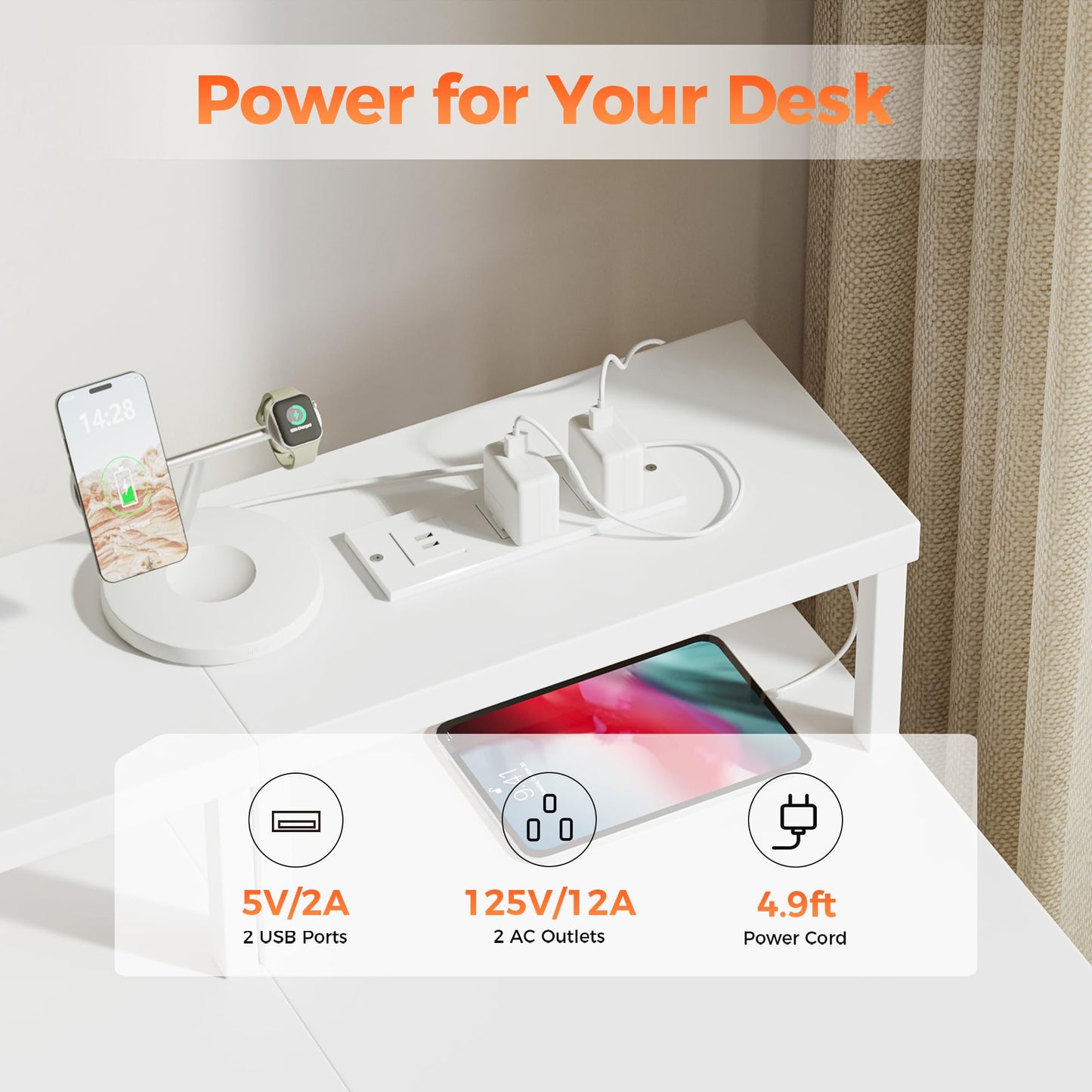 Mericonia Computer Desk 55 inch with Power Outlets & LED Lights, Gaming Desk with 3 Drawers for Home Office, Small Desk with Monitor Stand for Small Spaces, Study Writing Desk