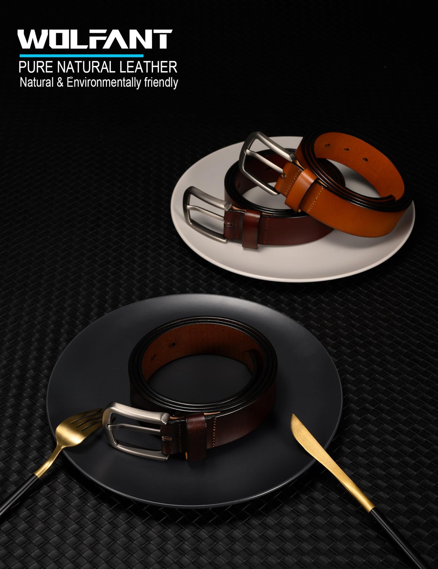 WOLFANT 1.5" Top Full Grain Leather Belt for Men in Gift Box,100% Italian Real Solid Leather