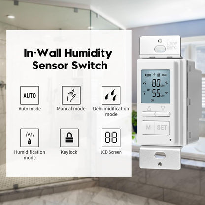 Ortis New 2024! Humidity Sensor Switch, in-Wall Bathroom Fan Automated Control Switch, Separate Sensor for Better Moisture Detection, 328ft Range, 110/220V, Keep Your Room Dry
