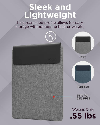 Lenovo Slim Laptop Sleeve 14 Inch Notebook/Tablet - Compatible with MacBook Air/Pro - Eco-Friendly Lightweight Case with Accessory Pocket & Magnetic Closure - Grey