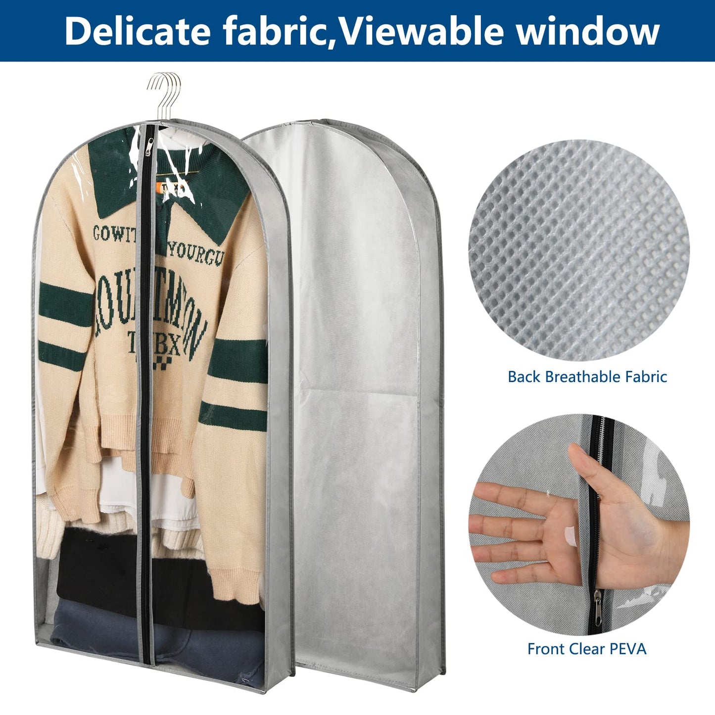 Belinlen 5 Pack 40" Garment Bags for Hanging Clothes Storage, Clear Suit Garment Bags with 4" Gussets for Closet Storage Travel, Plastic Protector for Coat, Jacket, Sweater, Shirts