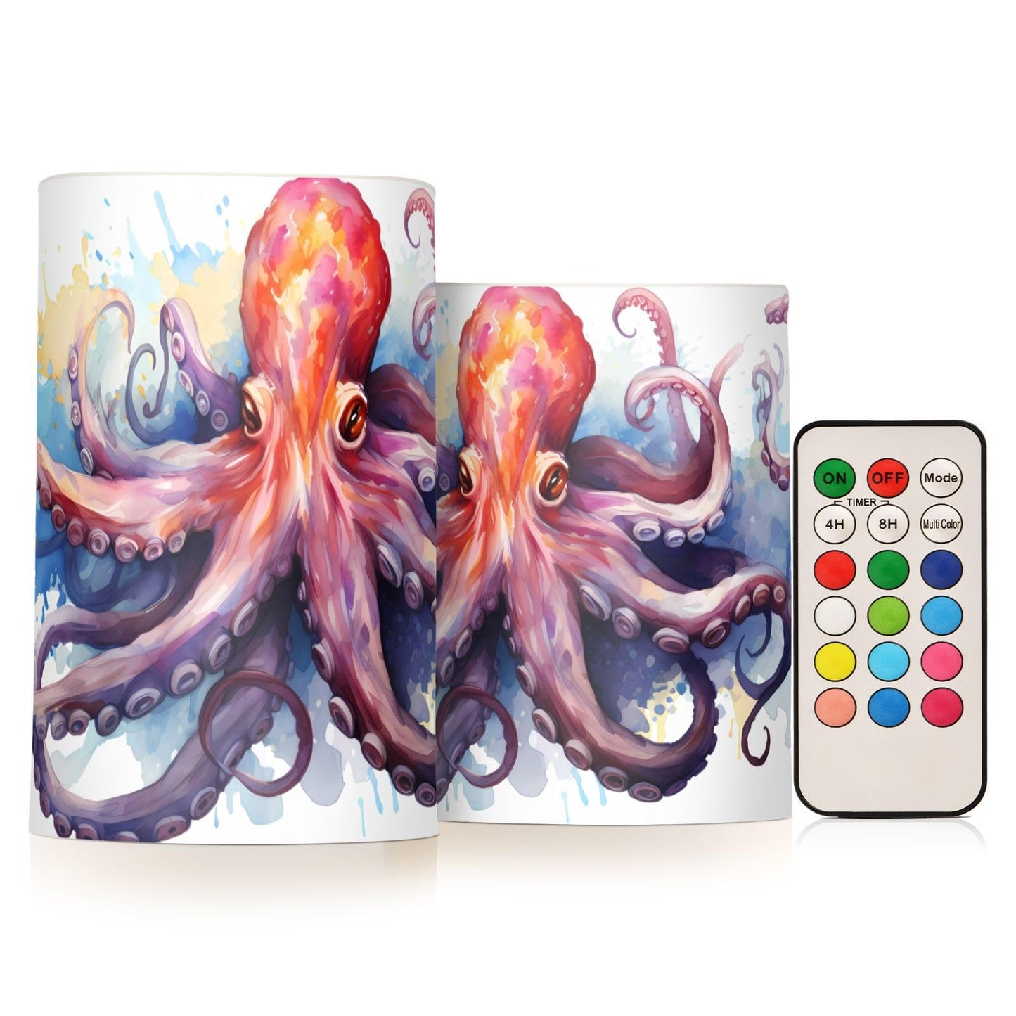 ALAZA Ocean Octopus Flickering Flameless Candles Battery Operated with Remote Timer,Tea Light Candles LED Pillar Votive Candles Set of 2 for Outdoor Indoor Decorations