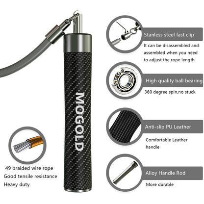 MOGOLD 1LB Weighted Jump Ropes for Fitness Men/Women with Heavy-Duty PVC Wire Cable & Durable Leather Skipping Rope Handles, Best for Fitness, High-Intensity Strength Workouts (Grey, XL - 9'6(User Height 6'0 +))