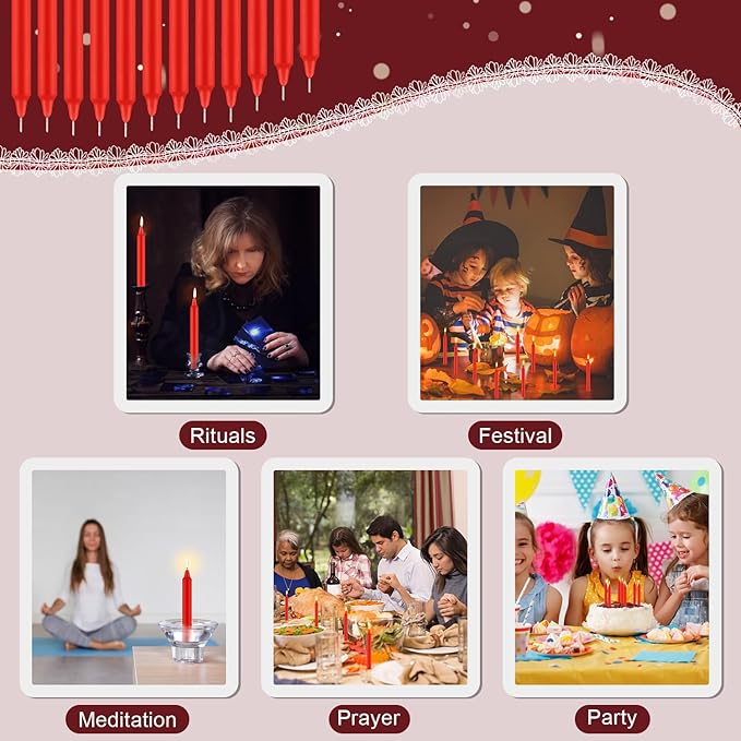 Tobeape Red Christmas Candles Set of 24, 4" Red Spell & Chime Candles, Unscented Mini Pyramid Taper Candle for Witchcraft, Wiccan Altar, Magic Tools, Rituals, Prayer, Meditation, Party Decoration