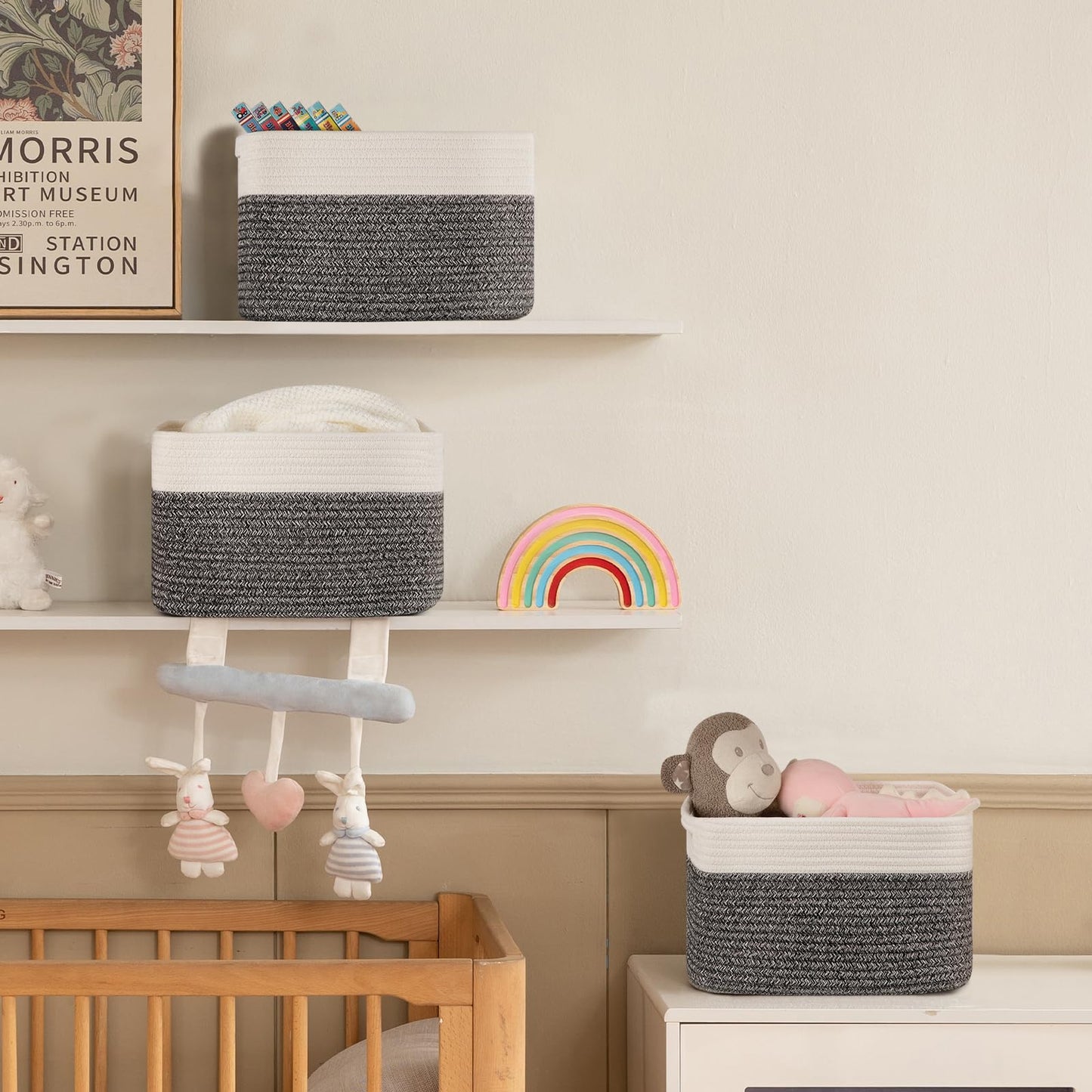 SIXDOVE 4 Pack Storage Baskets for Organizing, Woven Baskets for Shelves - Perfect for Toys, Books, Towels, and Clothes, Durable Gift Basket Bins Toy Storage, 12.7''Lx9''Wx7.8''H, Black & White
