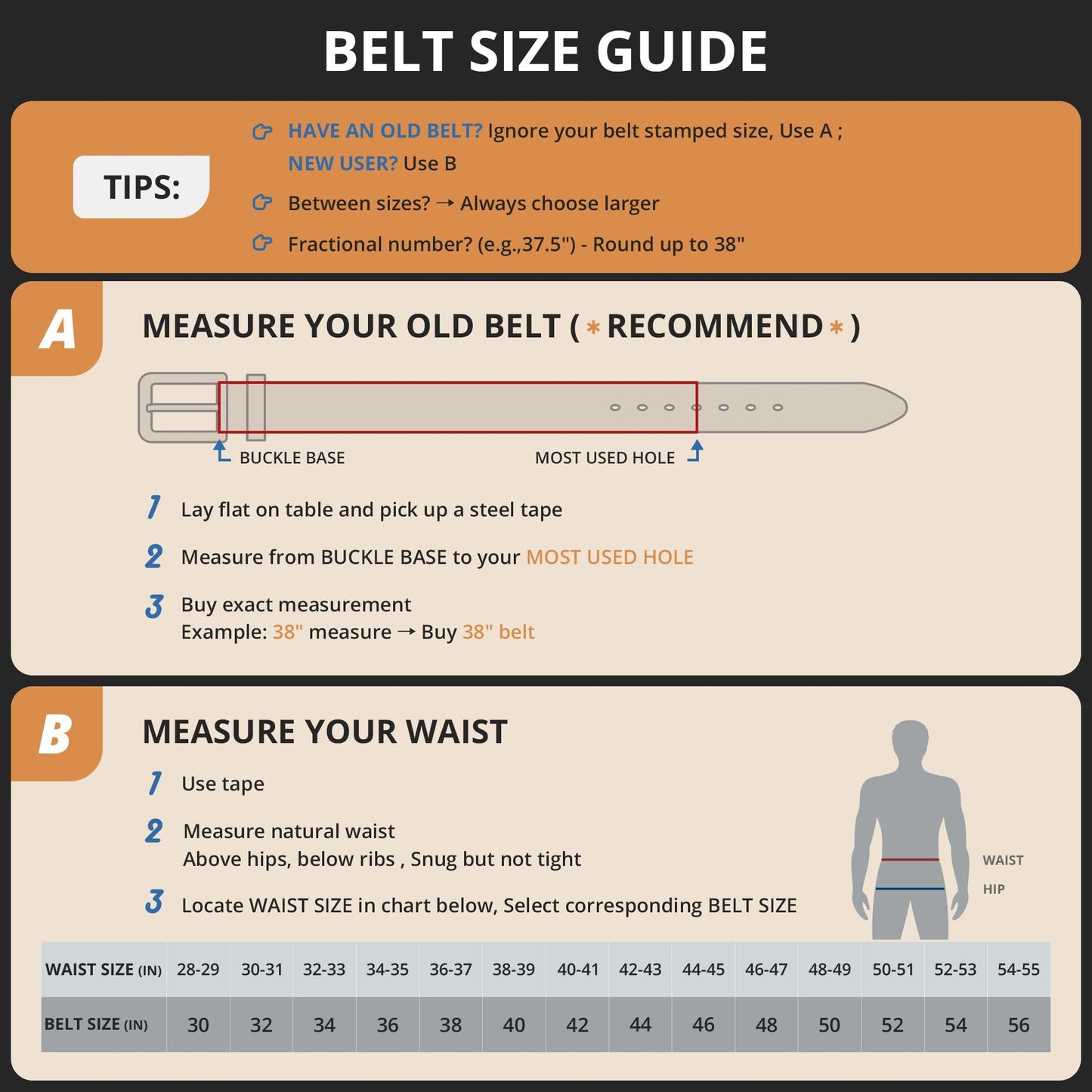 Buffway Men's Leather Belt,1.5" Handcrafted Top-Grain Leather – Durable,Comfortable,Suitable for Everyday Formal & Casual Wear - Size 52" Brown