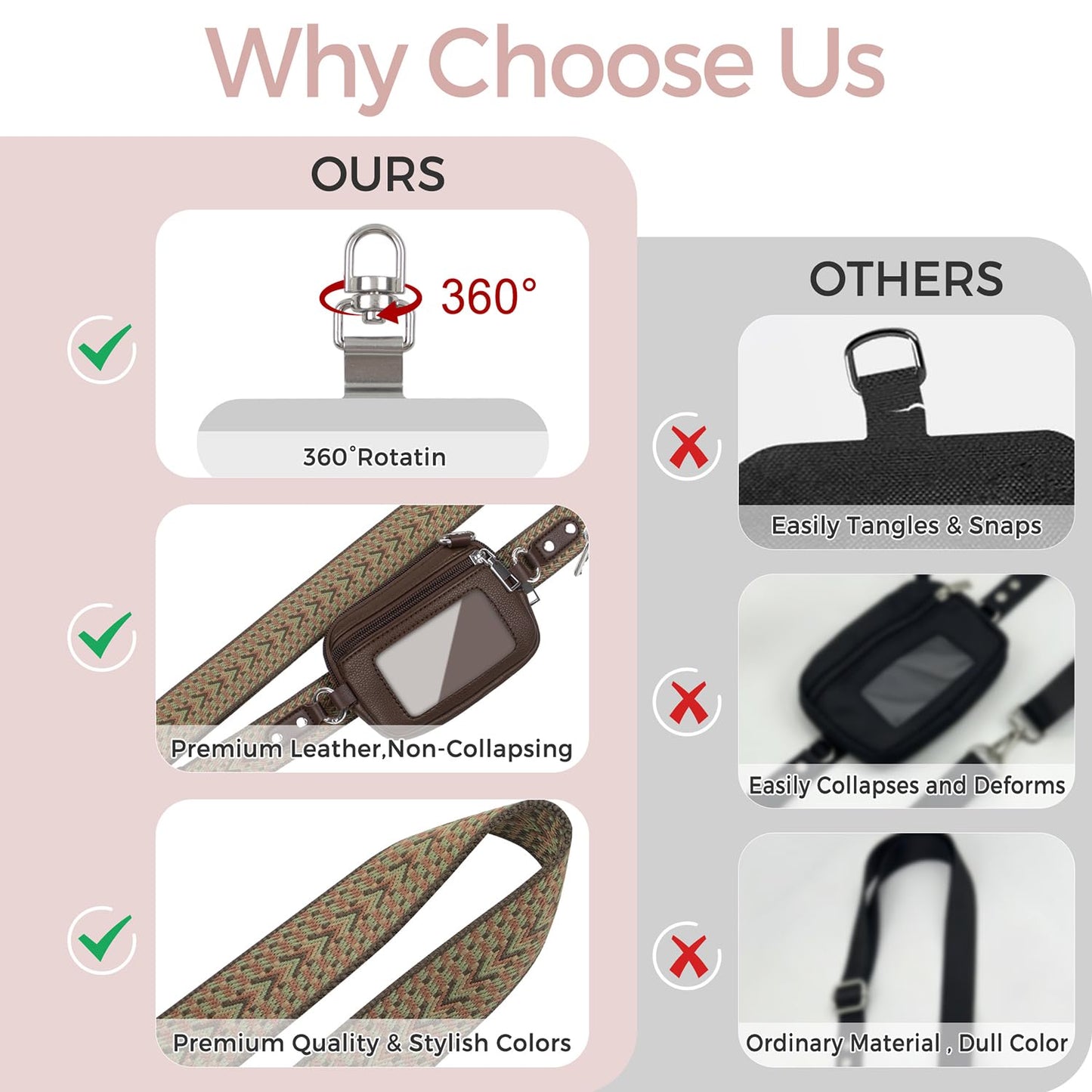 Zencjklixo Clip and Go Strap Cell Phone Pouch Lanyard Crossbody with Wallet Adjustable Leather Purse Strap Anti Theft Pu Wrist for Women Teacher with Id and Passport(Coffee)