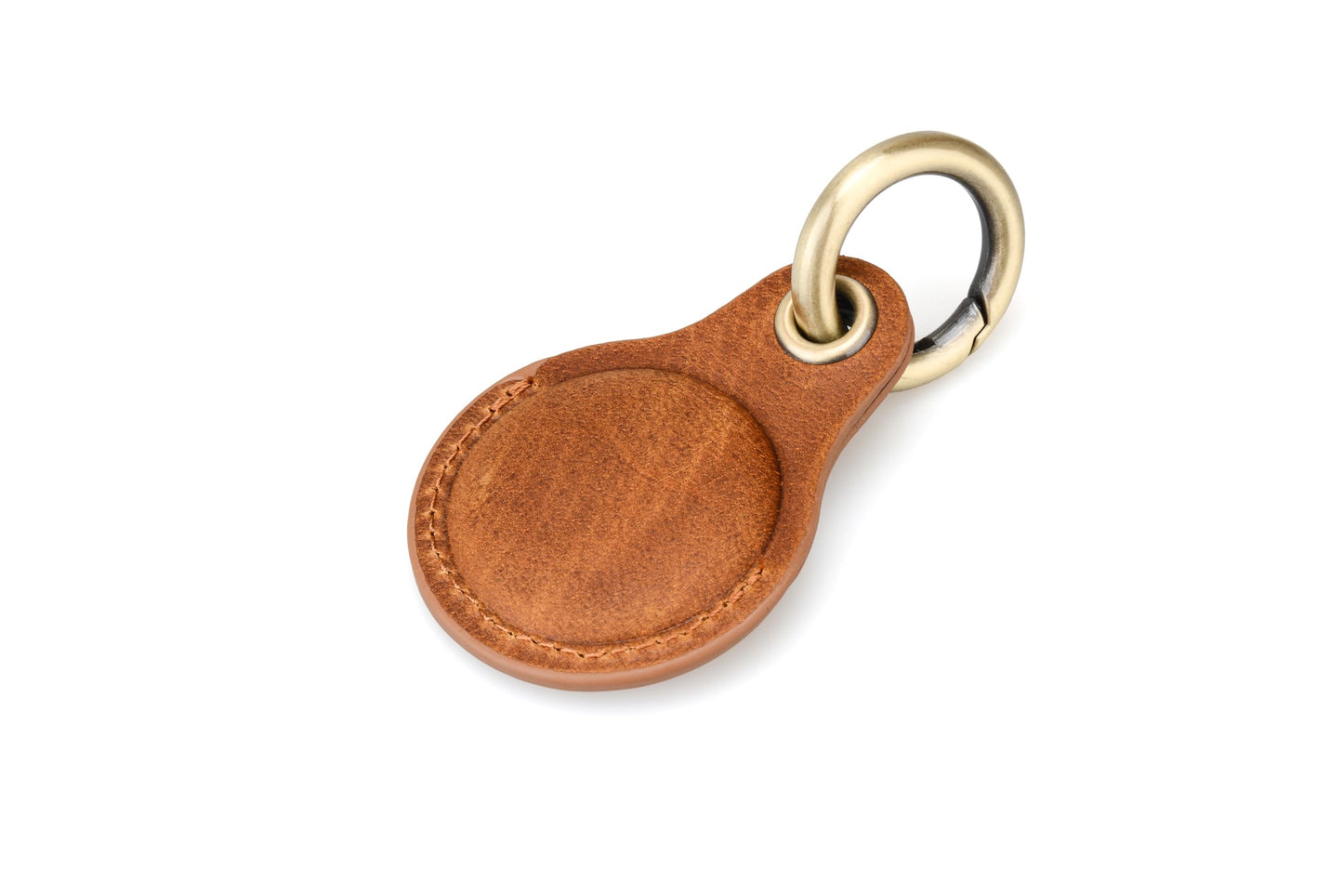 Habac Studio Airtag Keyring Genuine Leather with Brass Key Tags. Apple Airtag Holder Luggage GPS Tracker Dog Airtag Case Keychain (Brown)