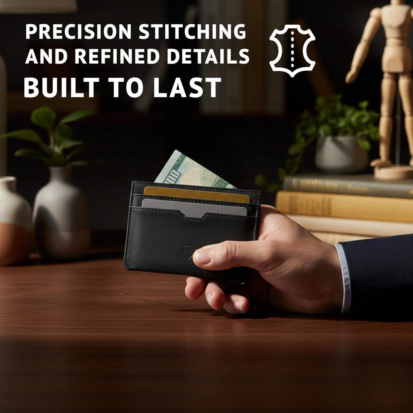 Vaultskin MOORGATE Slim Card Holder – Minimalist Leather Wallet with RFID Blocking, Front Pocket Credit Card Case for Men & Women (Jet Black)